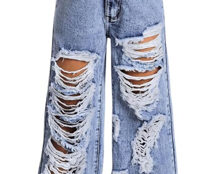 Floerns Girl’s Distressed Jeans Baggy Wide Straight Leg Y2k Ripped Denim Pants