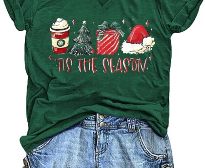 Women’s V-Neck T-Shirts Cute Summer Graphic Tees Short Sleeve Shirt Casual Basic Loose Tops