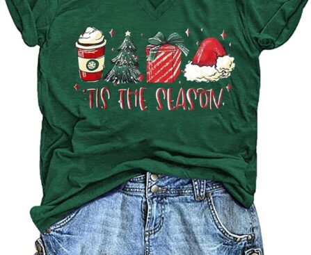 Women’s V-Neck T-Shirts Cute Summer Graphic Tees Short Sleeve Shirt Casual Basic Loose Tops