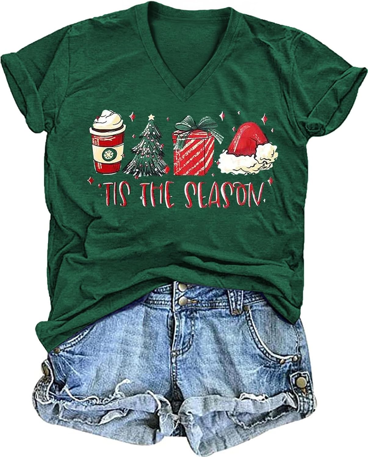 Women’s V-Neck T-Shirts Cute Summer Graphic Tees Short Sleeve Shirt Casual Basic Loose Tops