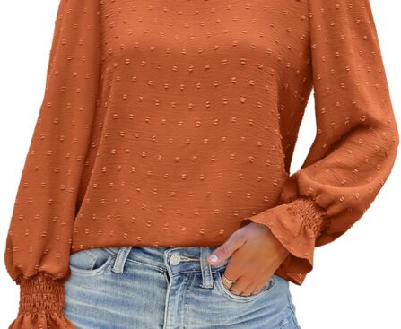 Women’s Long Sleeve Textured Lace Floral Shirts Dressy Casual Blouses 2025 Trendy Fall Work Tops