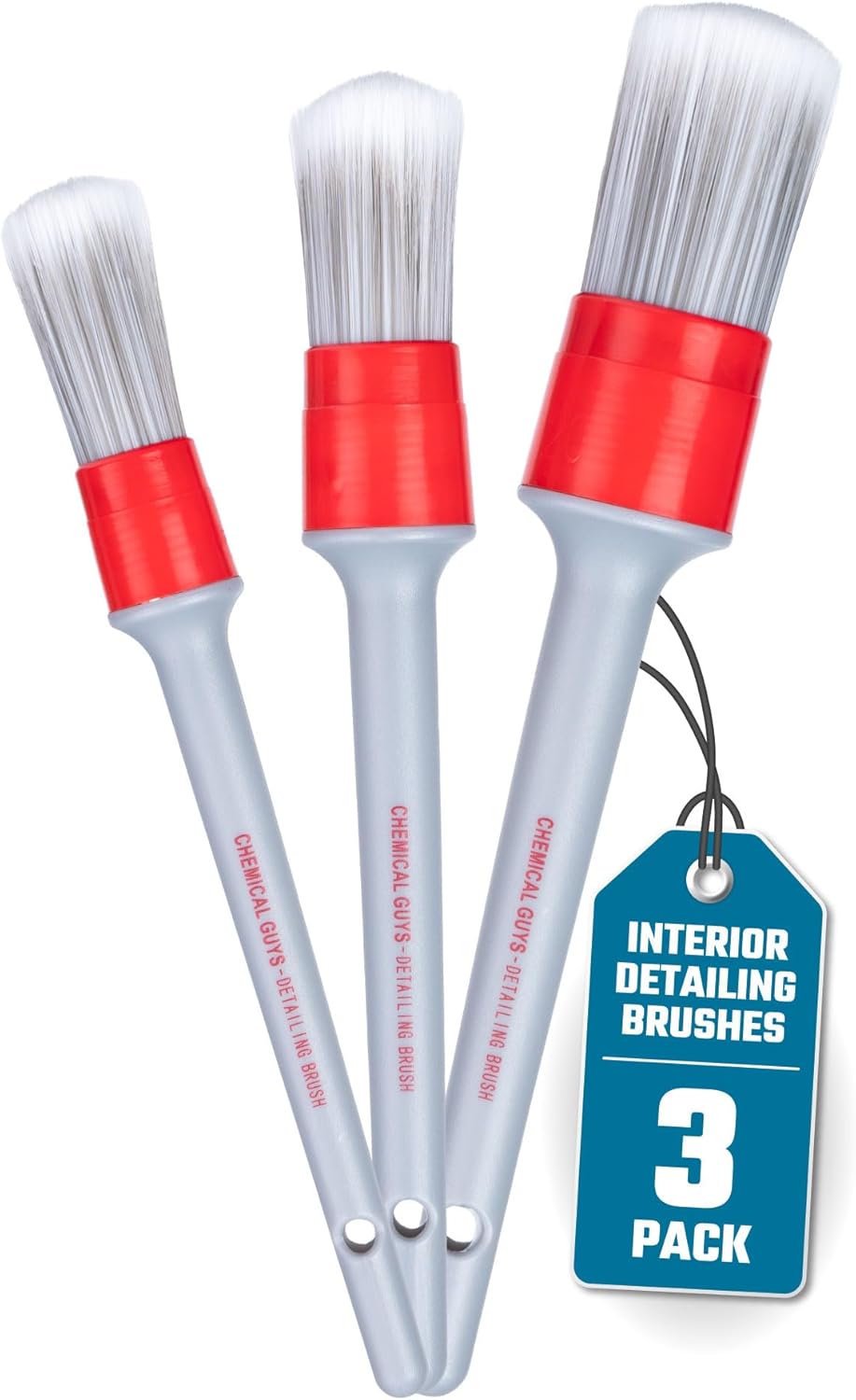 Chemical Guys All in the Details Interior Detailing Brush Set – 3-Piece Soft & Durable Car Detailing Brushes for Vents, Consoles, Buttons, Trim & Hard-to-Reach Areas in Cars, Trucks, SUVs & RVs