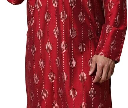 Filori Studio – Men’s Gold Printed Long Kurta with Zari Lace Detailing (Kurta Only)
