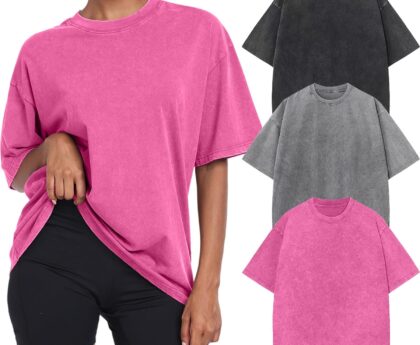 Womens Vintage Oversized T Shirts Acid Washed Baggy Cotton Tee Casual Workout Boyfriend Short Sleeve Tops