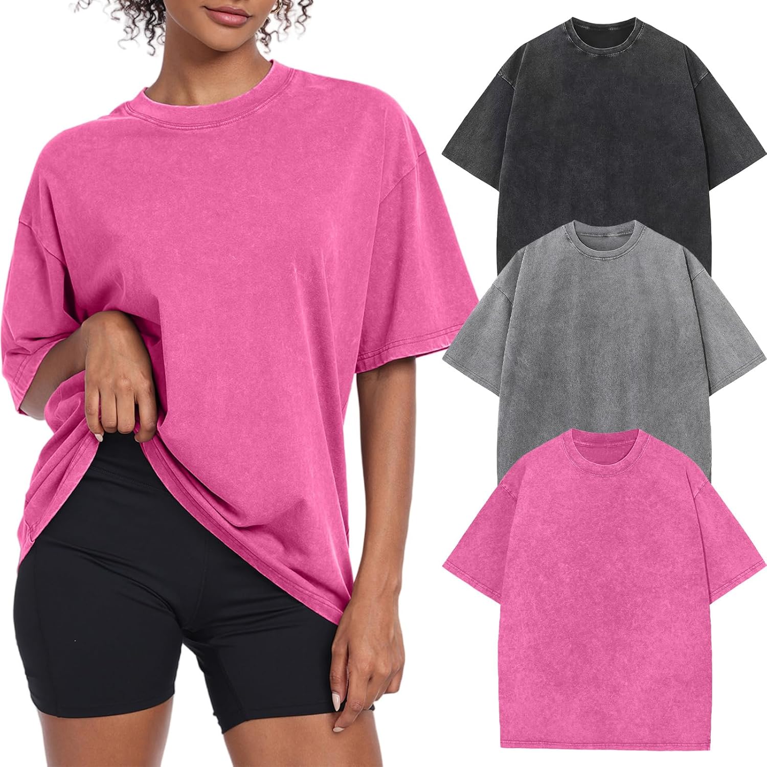 Womens Vintage Oversized T Shirts Acid Washed Baggy Cotton Tee Casual Workout Boyfriend Short Sleeve Tops