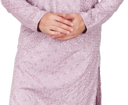 TRILOKI Mens Embroidered Sequined Kurta Pajama Set Rayon Ethnic Indian Traditional Wear