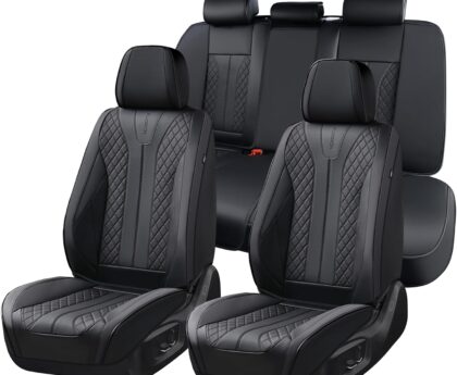 FLORICH Leather Car Seat Covers, Seat Cover for Cars Full Set Black Car Seat Cover Front Seats and Back Waterproof Car Seat Cushion Car Seat Protector Universal Fit for Most Cars SUV Trucks