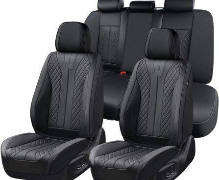 FLORICH Leather Car Seat Covers, Seat Cover for Cars Full Set Black Car Seat Cover Front Seats and Back Waterproof Car Seat Cushion Car Seat Protector Universal Fit for Most Cars SUV Trucks