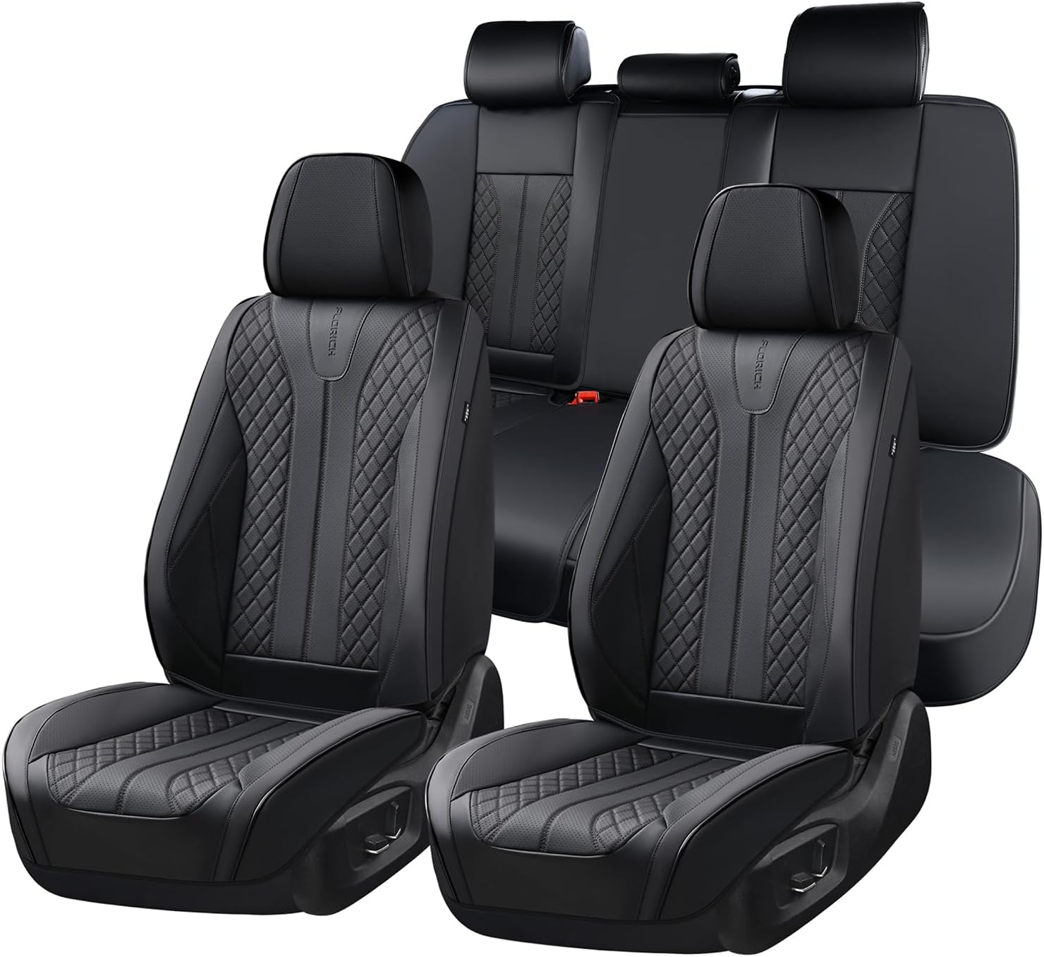 FLORICH Leather Car Seat Covers, Seat Cover for Cars Full Set Black Car Seat Cover Front Seats and Back Waterproof Car Seat Cushion Car Seat Protector Universal Fit for Most Cars SUV Trucks