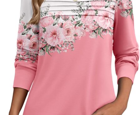 Zeagoo Long Sleeve Shirts for Women Casual Fall Fashion Crewneck Pleated Tunic Tops Work Outfit Blouse