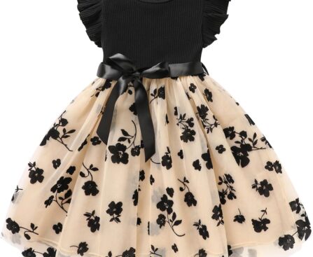 Sinhoon Toddler Girl Tulle Dress Summer Ruffle Sleeveless Baby Girl Fashion Casual Dresses 1-6Y