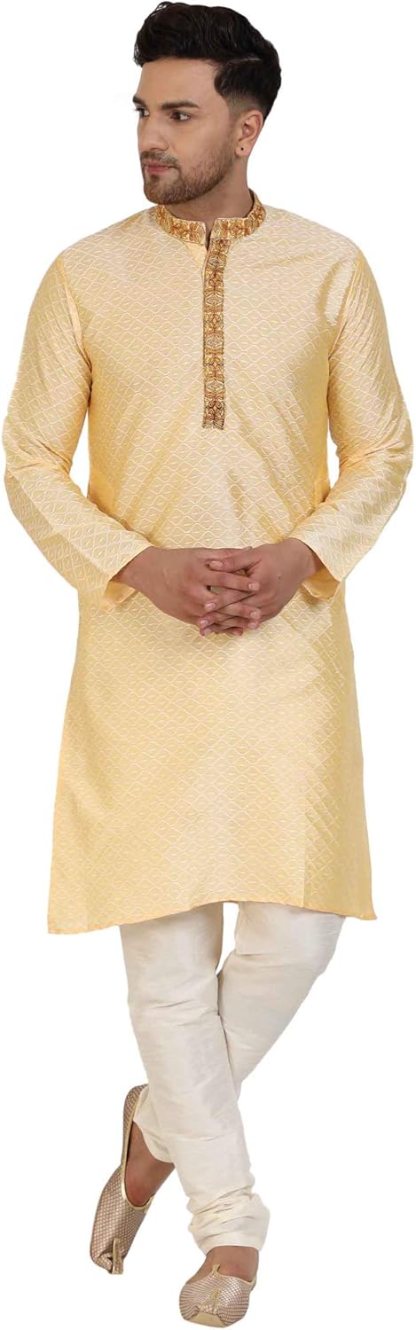 SKAVIJ Men’s Art Silk Kurta Pajama Indian Traditional Suit Annivarsary Party Dress Set