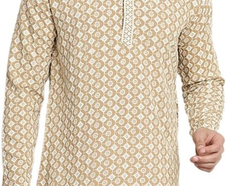 Sojanya (Since 1958 Men’S Cotton Contrast Embroidered Sequinned Long Kurta