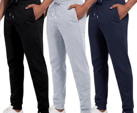 Mens Joggers with Pockets, 3 Pack Fleece Casual Sweatpants for Men Athletic Pants with Drawstring