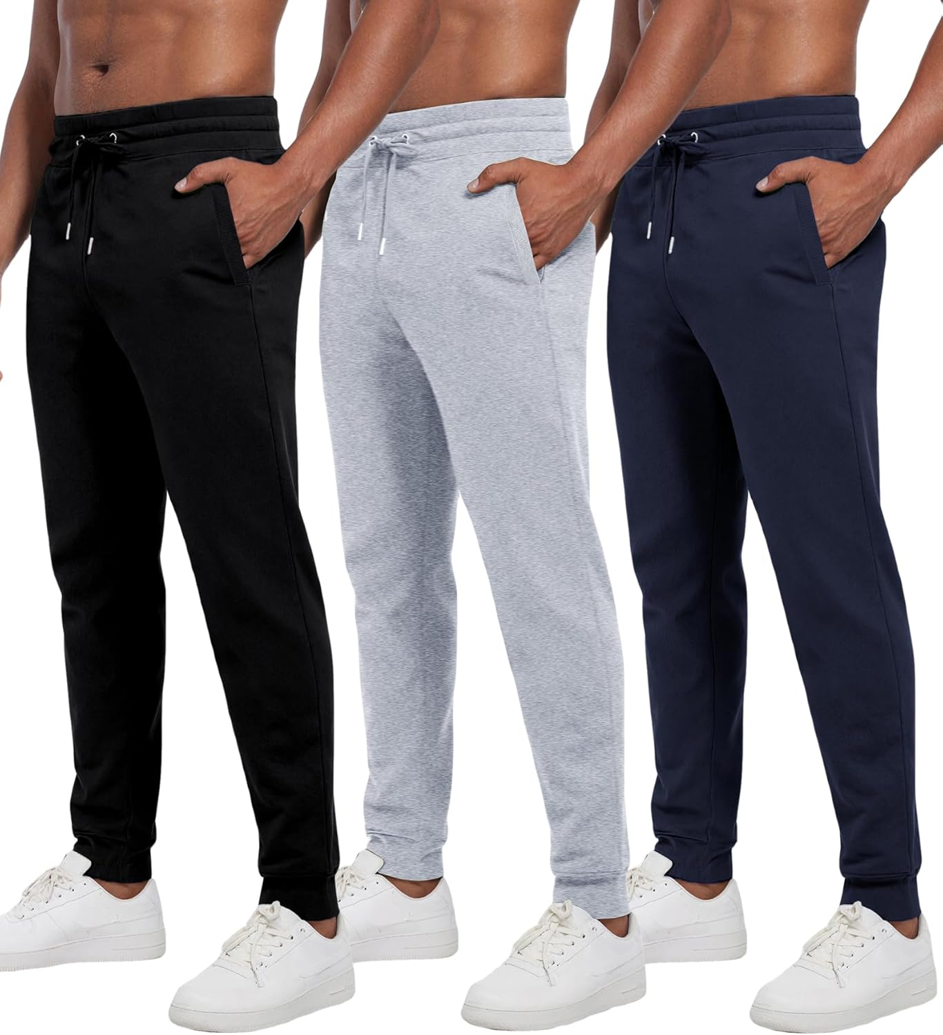 Mens Joggers with Pockets, 3 Pack Fleece Casual Sweatpants for Men Athletic Pants with Drawstring