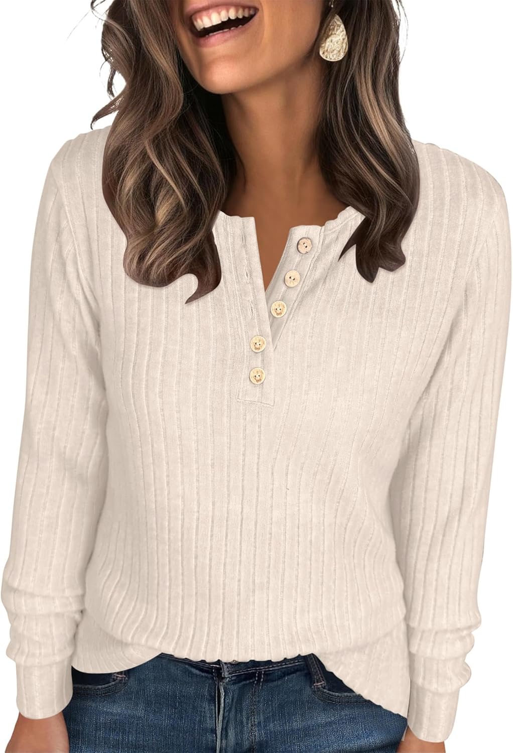 ANRABESS Womens Long Sleeve Henley Shirts Button Down Tunic Tops Fall Lightweight Sweaters Business Casual Blouses 2025