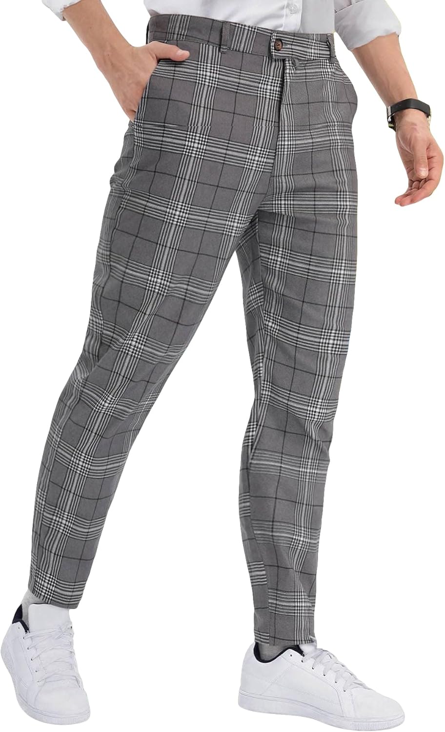 Floerns Men’s Plaid Slim Fit Dress Pants Business Casual Suit Trousers