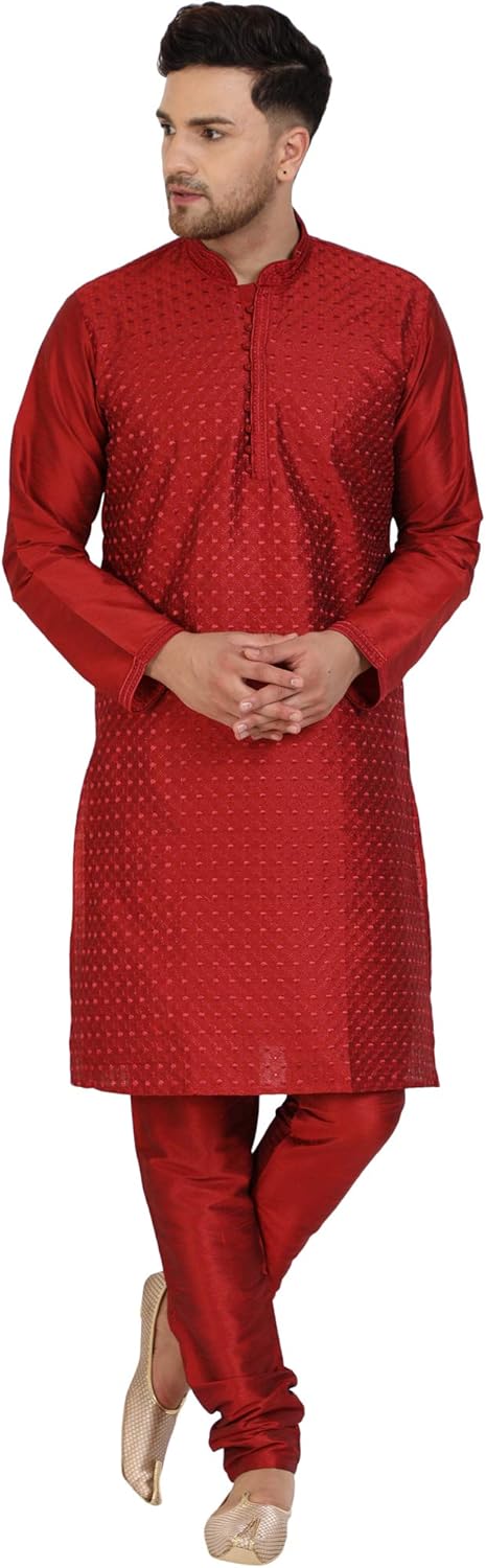 SKAVIJ Men’s Tunic Kurta Pyjama Set Party Wear Ethnic Dress Suit