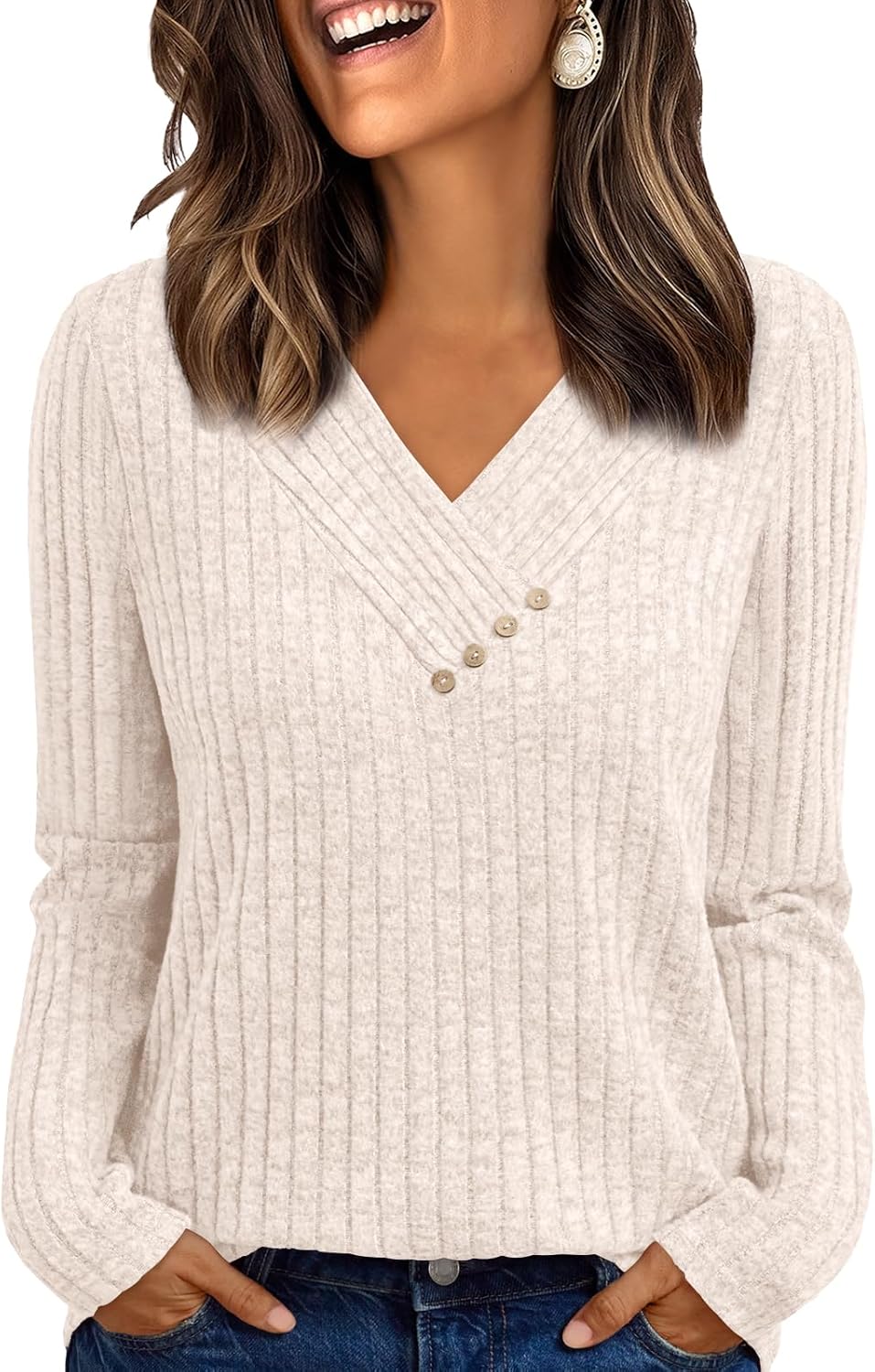 AUTOMET Womens Long Sleeve Shirt Fall Fashion 2025 V Neck Sweater Tunic Tops Dressy Casual Work Blouse Trendy Winter Clothing