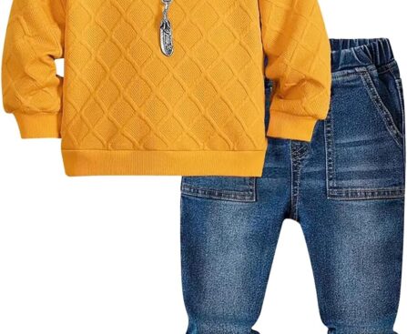 Toddler Boy Outfits Long Sleeve Pullover and Jean Pants Sets Fall Winter Clothes (Sizes: 2-6)
