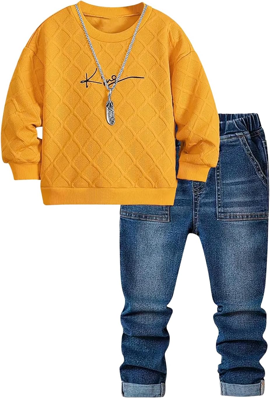 Toddler Boy Outfits Long Sleeve Pullover and Jean Pants Sets Fall Winter Clothes (Sizes: 2-6)