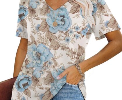 Lunivop Womens Tops Casual V Neck Short Sleeve Solid Color Basic T Shirt