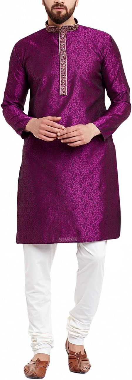 Sojanya (Since 1958 Men’S Emerald Green Jacquard Silk Kurta & Churidaar Pyjama