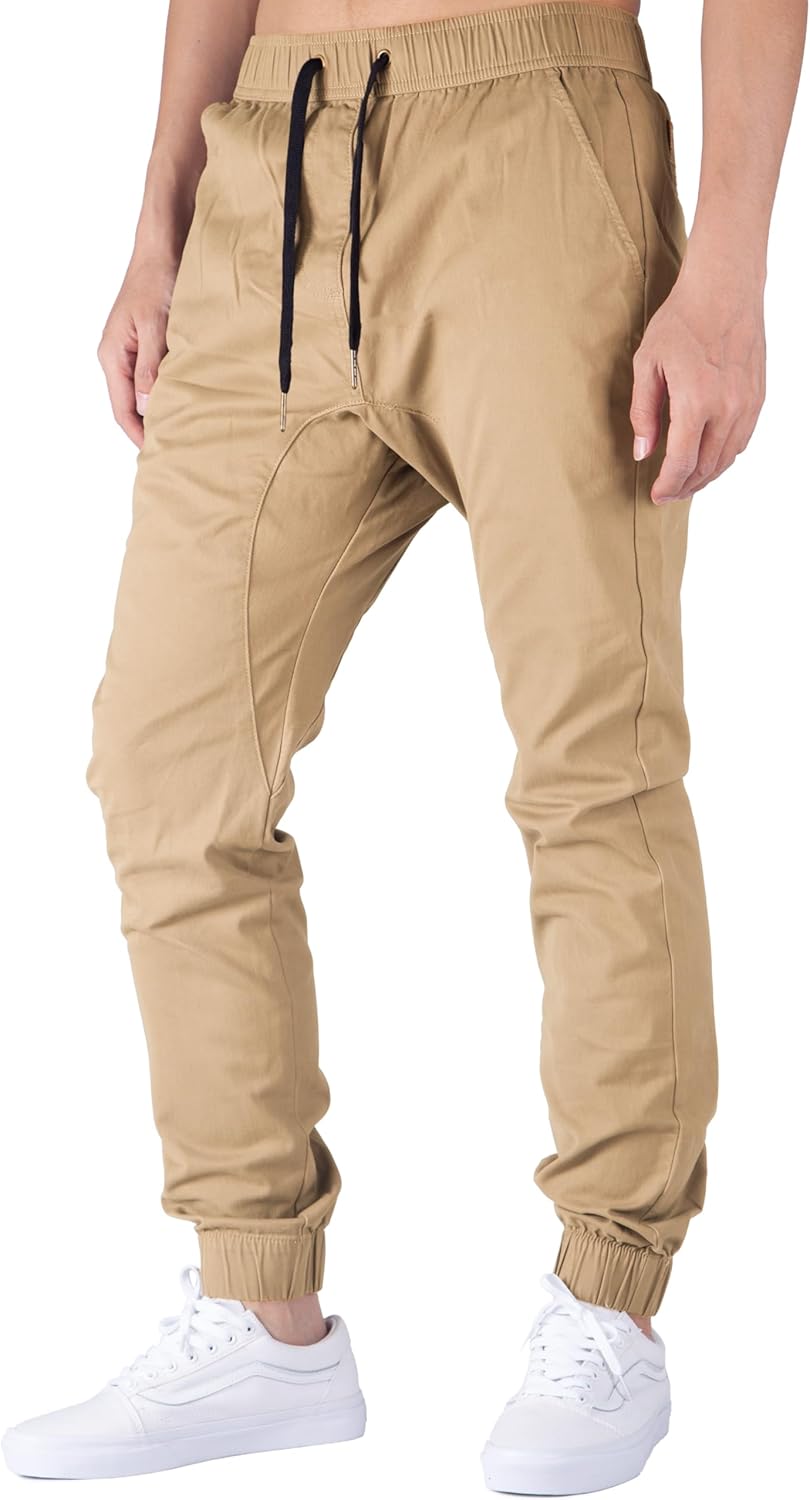 ITALYMORN Khaki Chino Joggers for Men Twill Stretch Casual Pants with Pockets