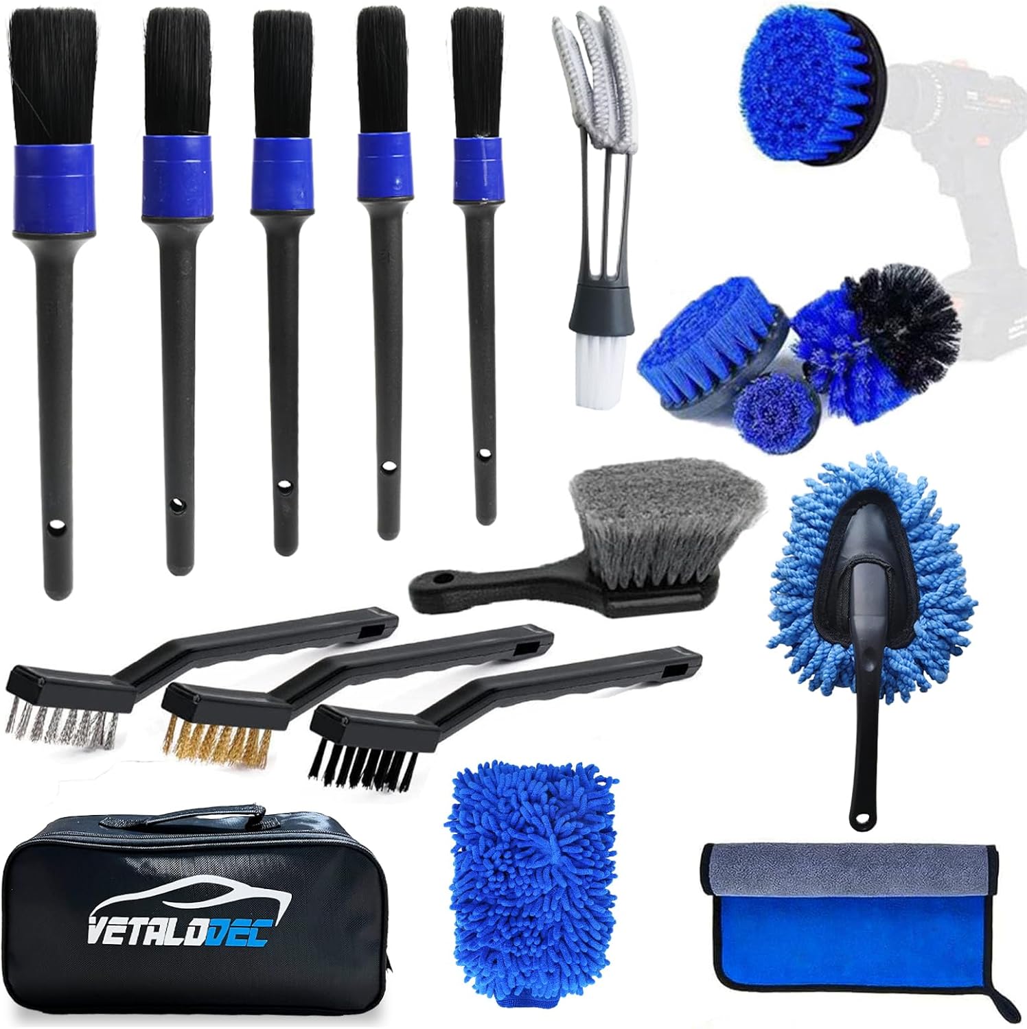 18Pcs Car Cleaning Kit Interior and Exterior Detailing Kit, Car Detailing Set With Drill Brush Cleaner Wash Mitt Tire Brush Sponge Towels Car Wash Cleaning Tools Set For Cleaning Dashboard, Air Vent