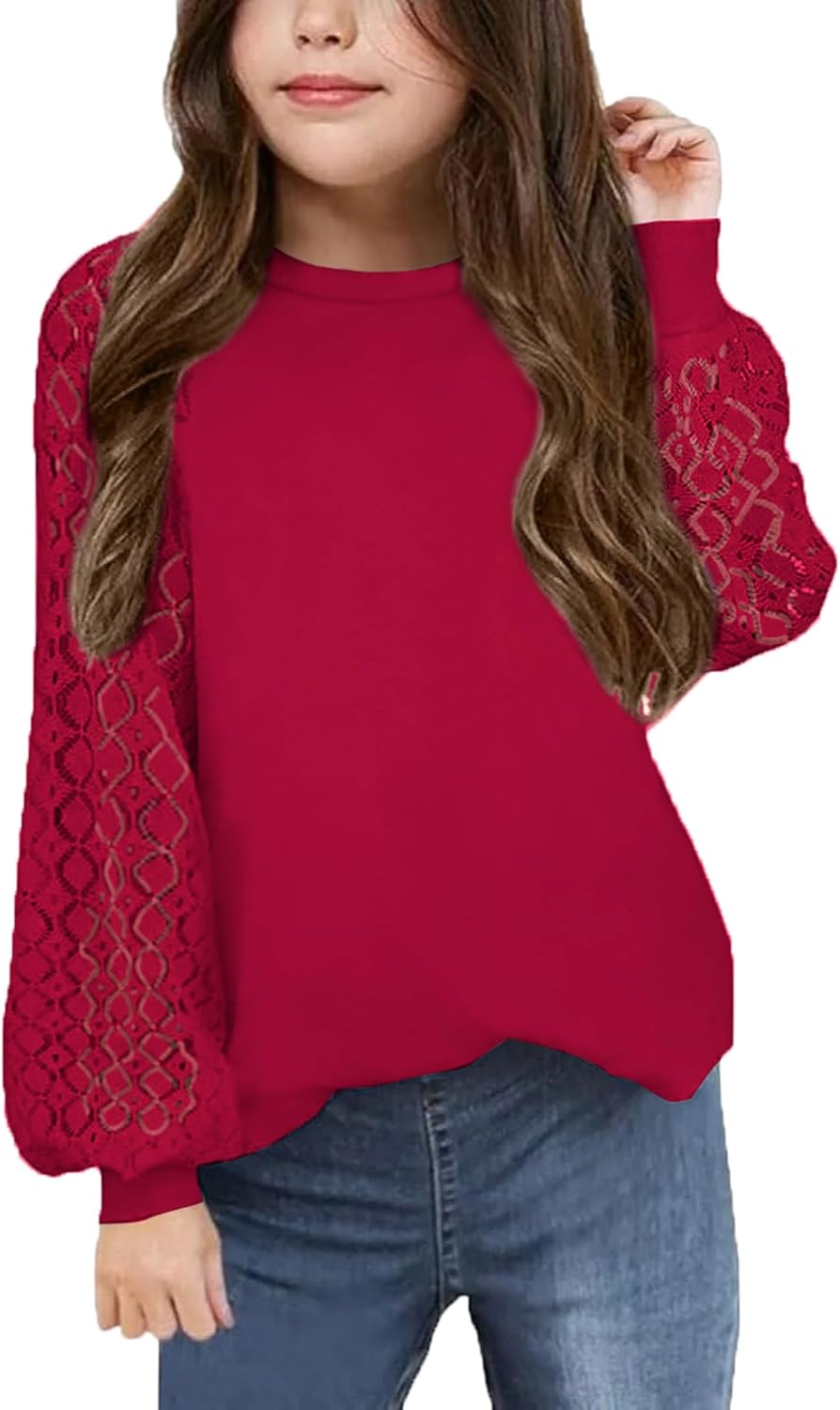 Arshiner Girls Shirts Lace Raglan Long Sleeves Crewneck Casual Soft Kids Blouse Tee Tops