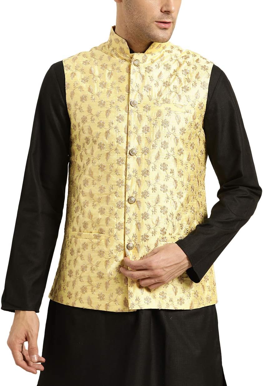 Sojanya (Since 1958 Men’S Silk Blend, Embroidered Nehru Jacket