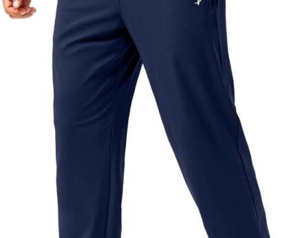 Pudolla Men’s Athletic Pants with Zipper Pockets Stretch Workout Sweatpants Lightweight Running Joggers for Men