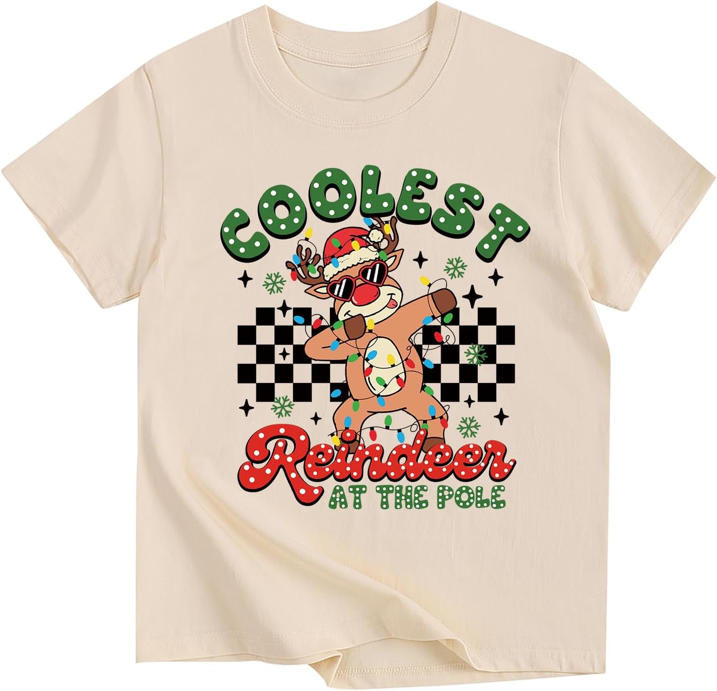 Christmas Shirts Boy Girl Reindeer Gingerbread Man Santa Tshirts Cotton Short Sleeve Tee 2-12 Years