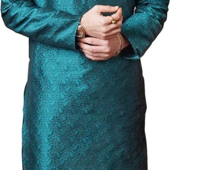 Sojanya (Since 1958 Men’s Red Jacquard Silk Kurta & Churidaar Pyjama