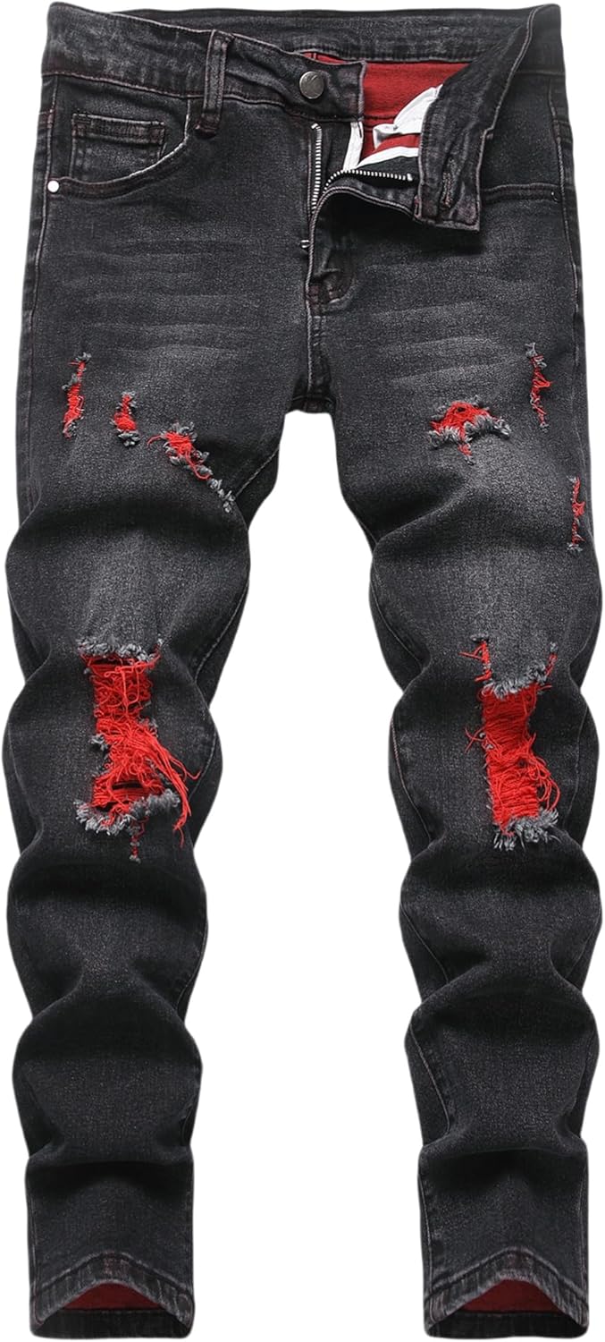Boy’s Skinny Fit Ripped Destroyed Distressed Stretch Fashion Denim Jeans Pants