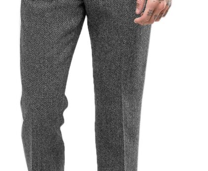 Ceehuteey Men’s Retro Dress Suit Pants Thick Wool Flat Front Herringbone Tweed Trousers