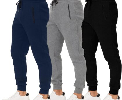 Sweatpants for Men 3 Pack Joggers – Men’s Athletic Sweatpants Pockets & Zipper Active Workout Pants