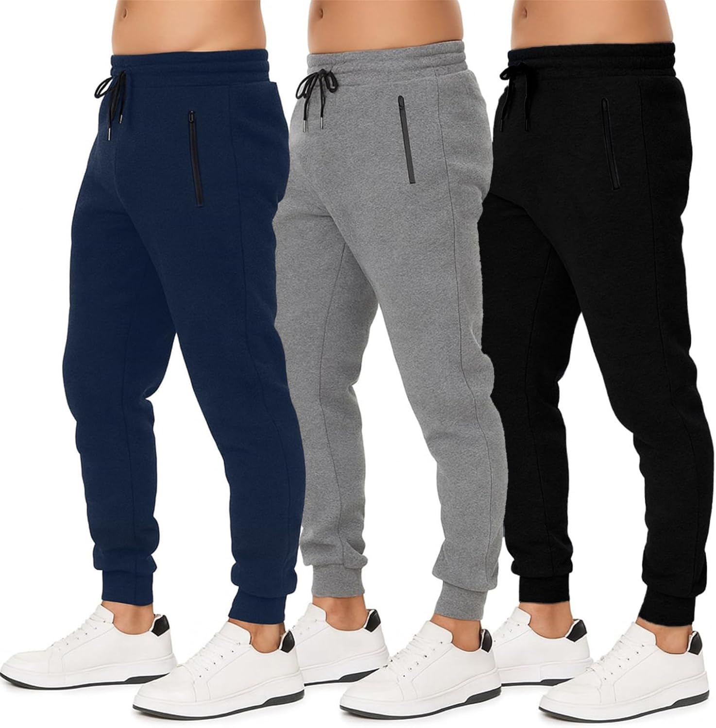 Sweatpants for Men 3 Pack Joggers – Men’s Athletic Sweatpants Pockets & Zipper Active Workout Pants