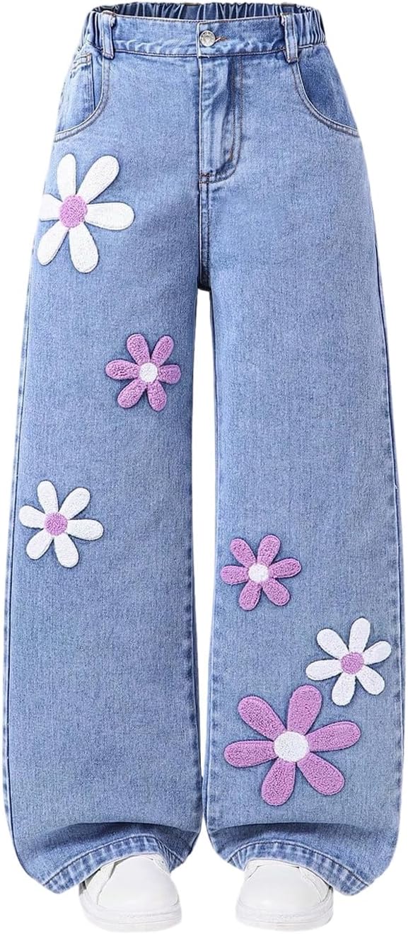 Verdusa Girls Wide Leg Jeans Straight Leg Denim Pants with Pockets Tween Girls Trendy Clothes