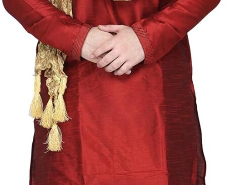 SKAVIJ Men’s Art Silk Kurta Pajama and Scarf Festivals Season Ethnic Party Dress Suit