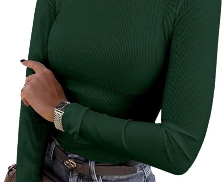 BIDITANLE Women’s Long Sleeve Ribbed Knit Tee Slim Fit Crewneck Stretch Top Casual Basic Shirts