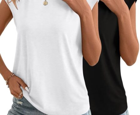 Bliwov 2 Pack Womens Tops Cap Sleeve T Shirts Summer Spring Basic Trendy Casual Outfits Beach Vacation Fashion Dressy Clothes