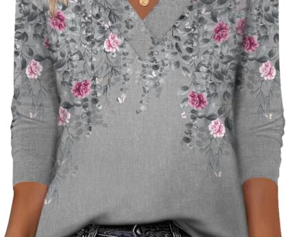 Zeagoo Women Long Sleeve Tops Dressy Casual V Neck Tshirts Basics Tee 2025 Fall Trendy Clothes S-2XL