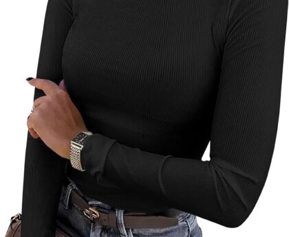 ANRABESS Women Long Sleeve Shirts Rib Knit Slim Fit Tops Basic Tee 2025 Fall Outfits Casual T-Shirt Underscrubs Layer Clothes