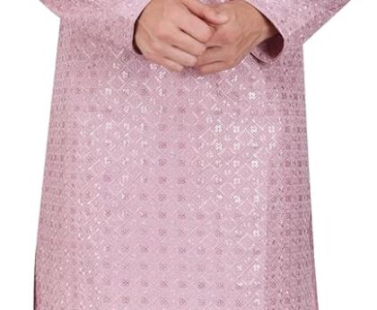 TRILOKI Mens Embroidered Sequined Kurta Pajama Set Rayon Ethnic Indian Traditional Wear Ethnic Diwali Puja Kurta Payjama Set