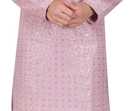 TRILOKI Mens Embroidered Sequined Kurta Pajama Set Rayon Ethnic Indian Traditional Wear Ethnic Diwali Puja Kurta Payjama Set