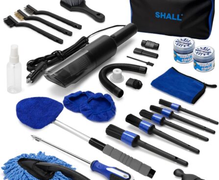 SHALL 19Pcs Car Detailing Kit Interior Cleaner, Car Interior Cleaning Kit with Handheld Car Vacuum, Car Detailing Brushes, Windshield Cleaning Tool, Car Cleaning Supplies, Car Accessories