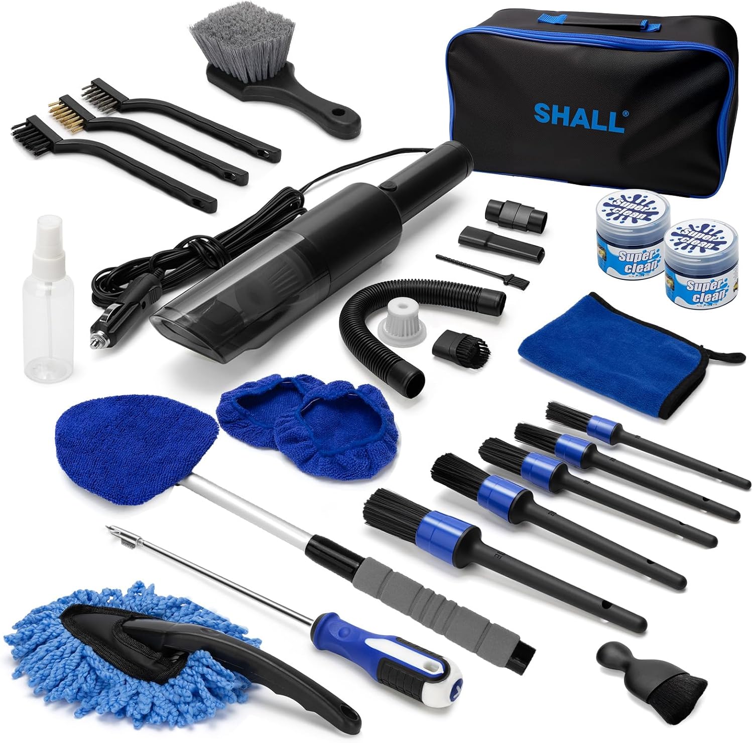 SHALL 19Pcs Car Detailing Kit Interior Cleaner, Car Interior Cleaning Kit with Handheld Car Vacuum, Car Detailing Brushes, Windshield Cleaning Tool, Car Cleaning Supplies, Car Accessories