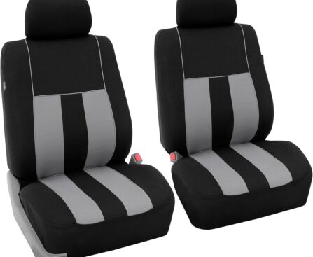 FH Group Striking Striped Car Seat Covers – Universal Fit, Washable Seat Covers for Cars, SUVs, Vans, Sedans, Gray, Front Set