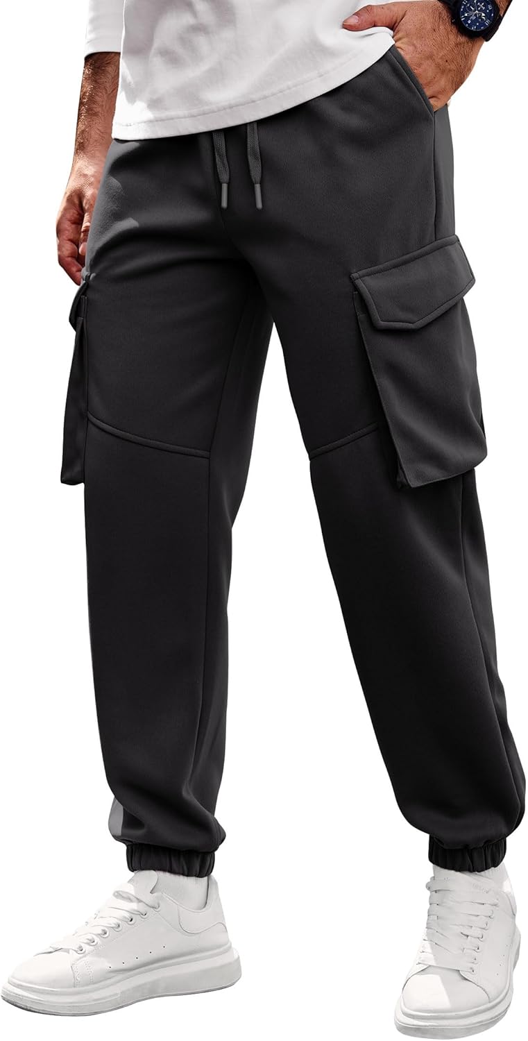 Men Cargo Pockets Joggers Athletic Sport Elastic Waist Sweatpant(S-2XL)